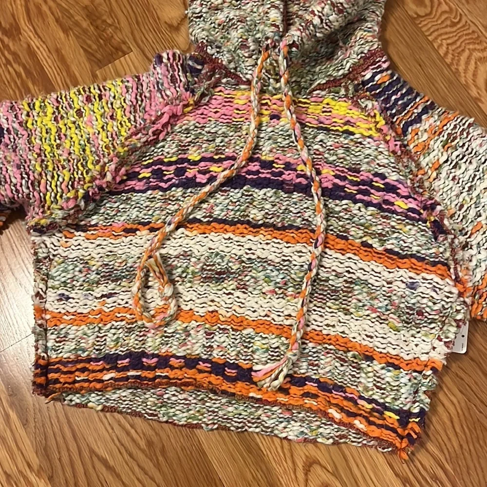 NWT Free People Winter Bright Hoodie in Rainbow Citrus Combo XS